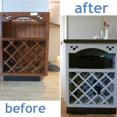 Refinished Wine Rack with DIY distressed wood top