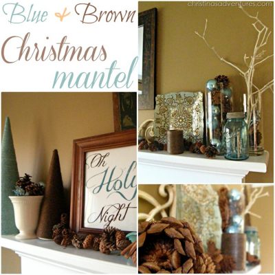 Blue and Brown Christmas Mantel