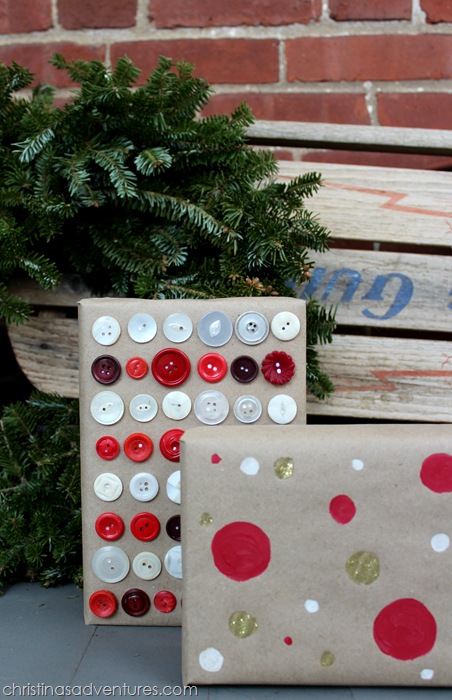Buttons and polka dot Christmas wrapping