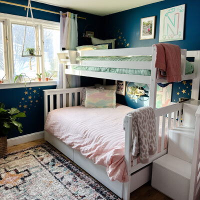 blue kids bedroom with stars and bunk bed
