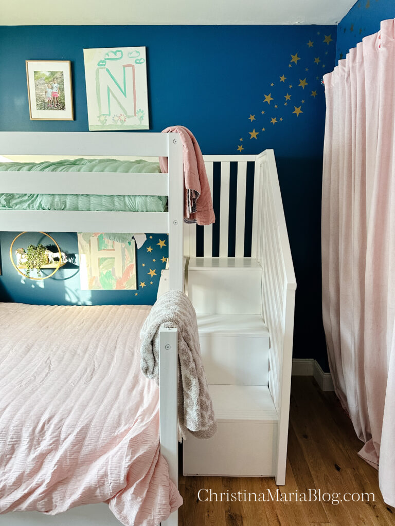 bunk bed with stairs curtain closet door