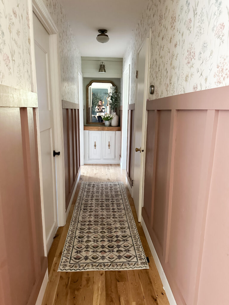 floral wallpaper hallway board and batten